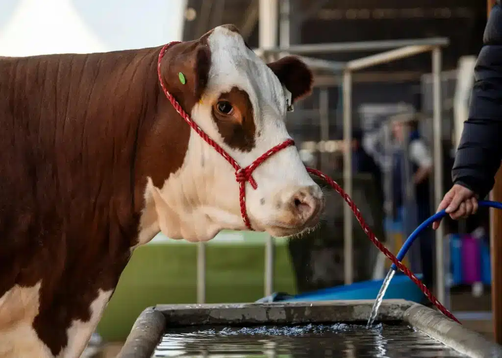 Vaca tomando agua